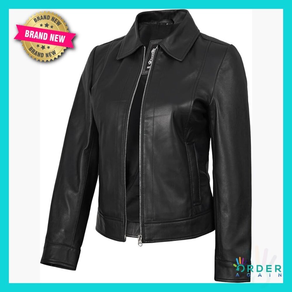 Real Lambskin Leather Jacket Aviator Trucker Style Regular Fit Classic